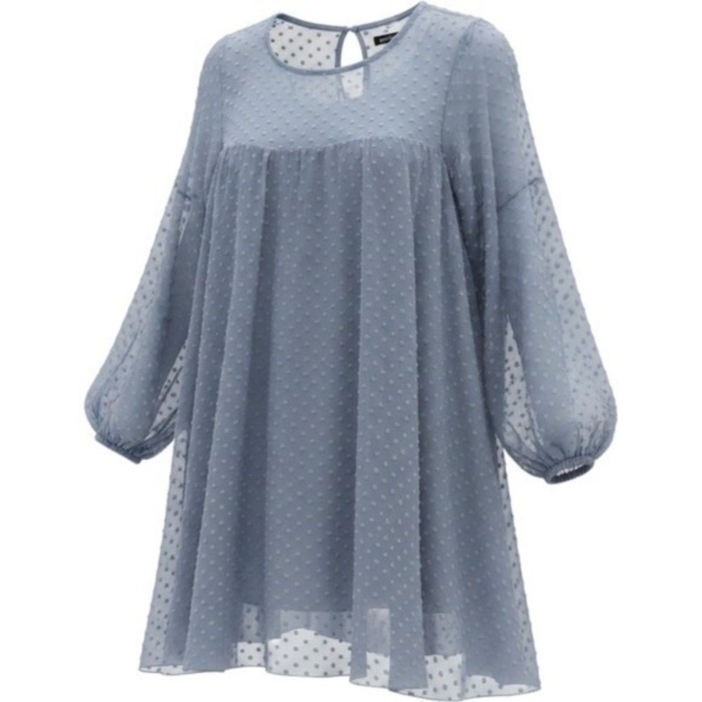 Boohoo Womens Blue Swiss Dot Long Sleeve Smock Mini Dress Size 8 - Picture 3 of 9